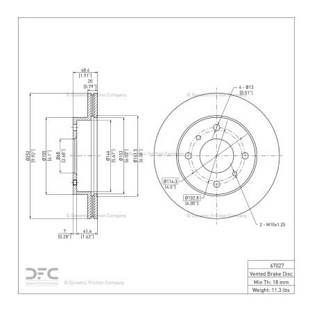 Dynamic Friction Co Disc Brake Rotor - 600-67027 600-67027